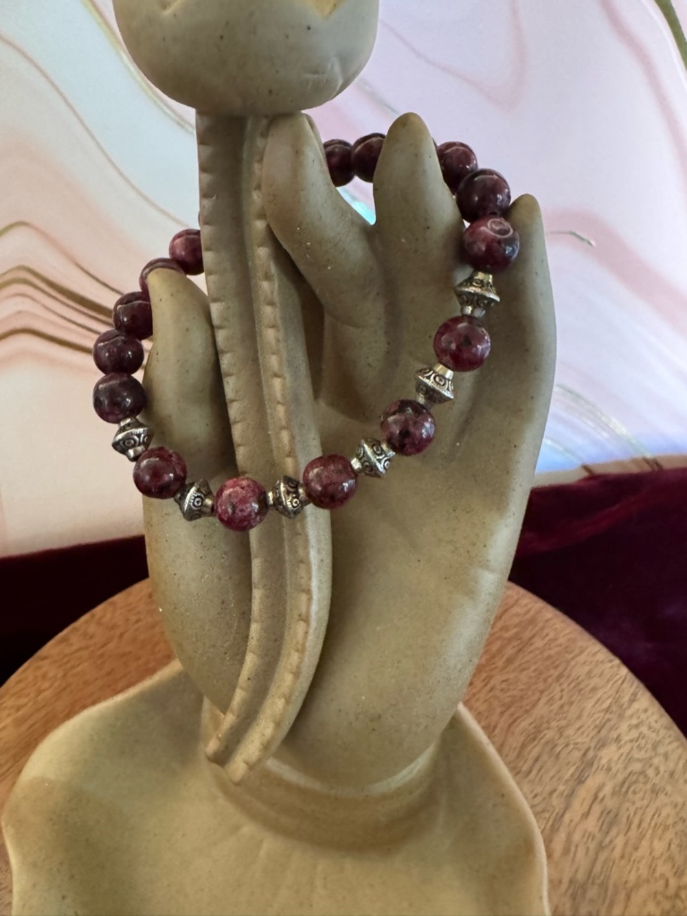 Magpie Pixiedust Berry Stone Beaded Stretch Bracelet with Bali style accents